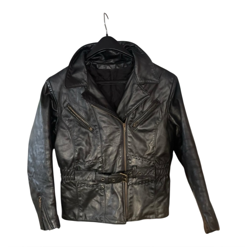Vintage Unbranded Women’s Black Leather Motorcycle Jacket Size Small
